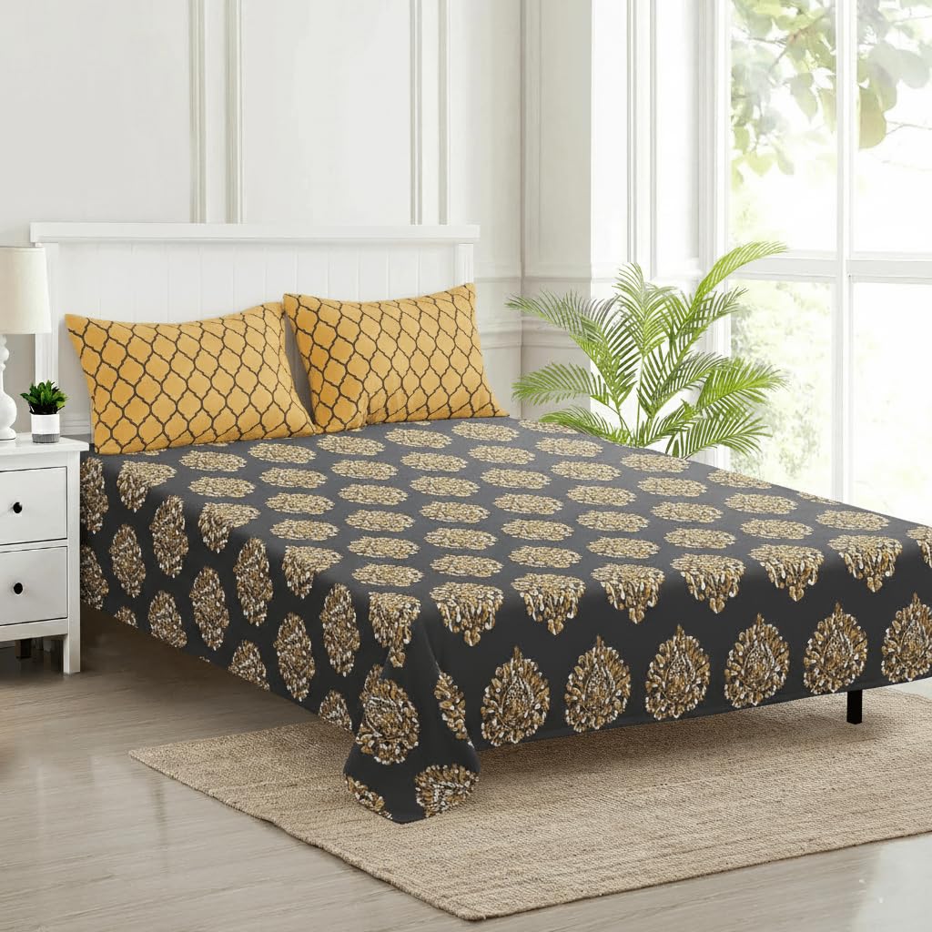 Trance Home Forest Green Cotton Queen Bedsheet Set -25