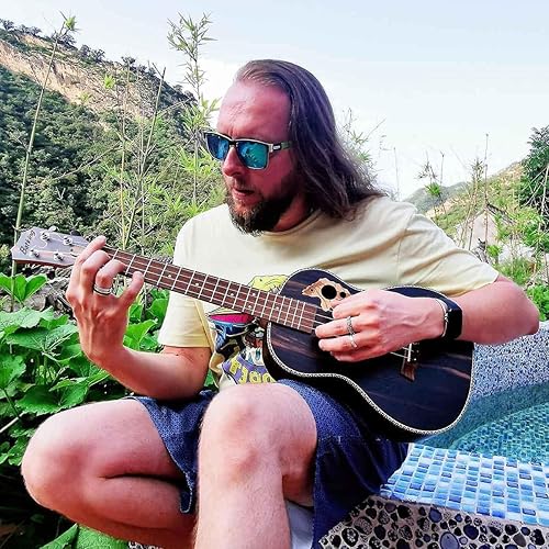 Miniatura 10 de Ukelele Barítono eléctrico de 30 pulgadas, kit de ukelele acústico Blackwood con varilla de armadura con ecualizador con bolsa de concierto, correa,