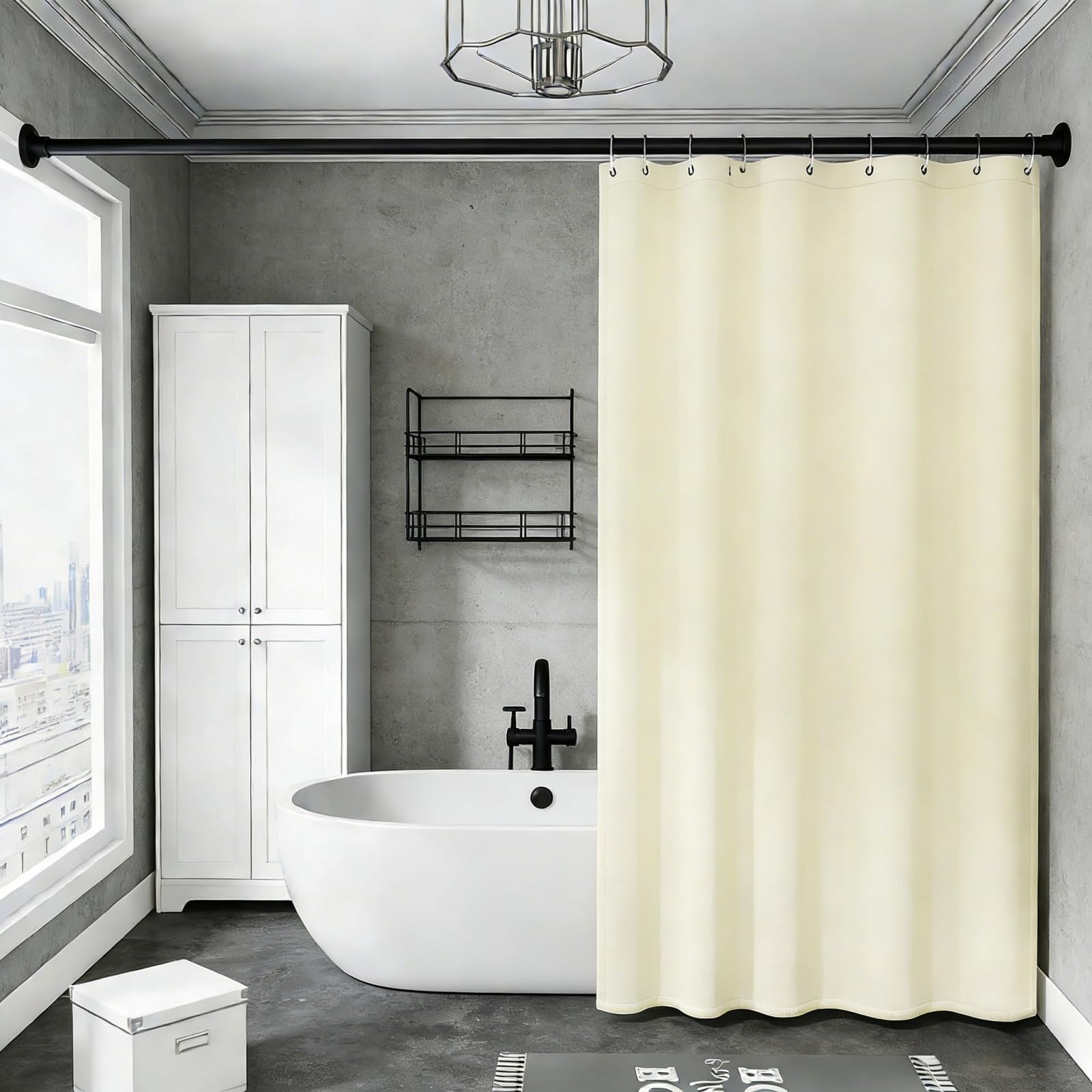 Rideau de Douche 180 x 250 cm Lavable en Machine Rideau Douche Anti Moisissure sans Percage pour Baignoire Cabine de, Beige