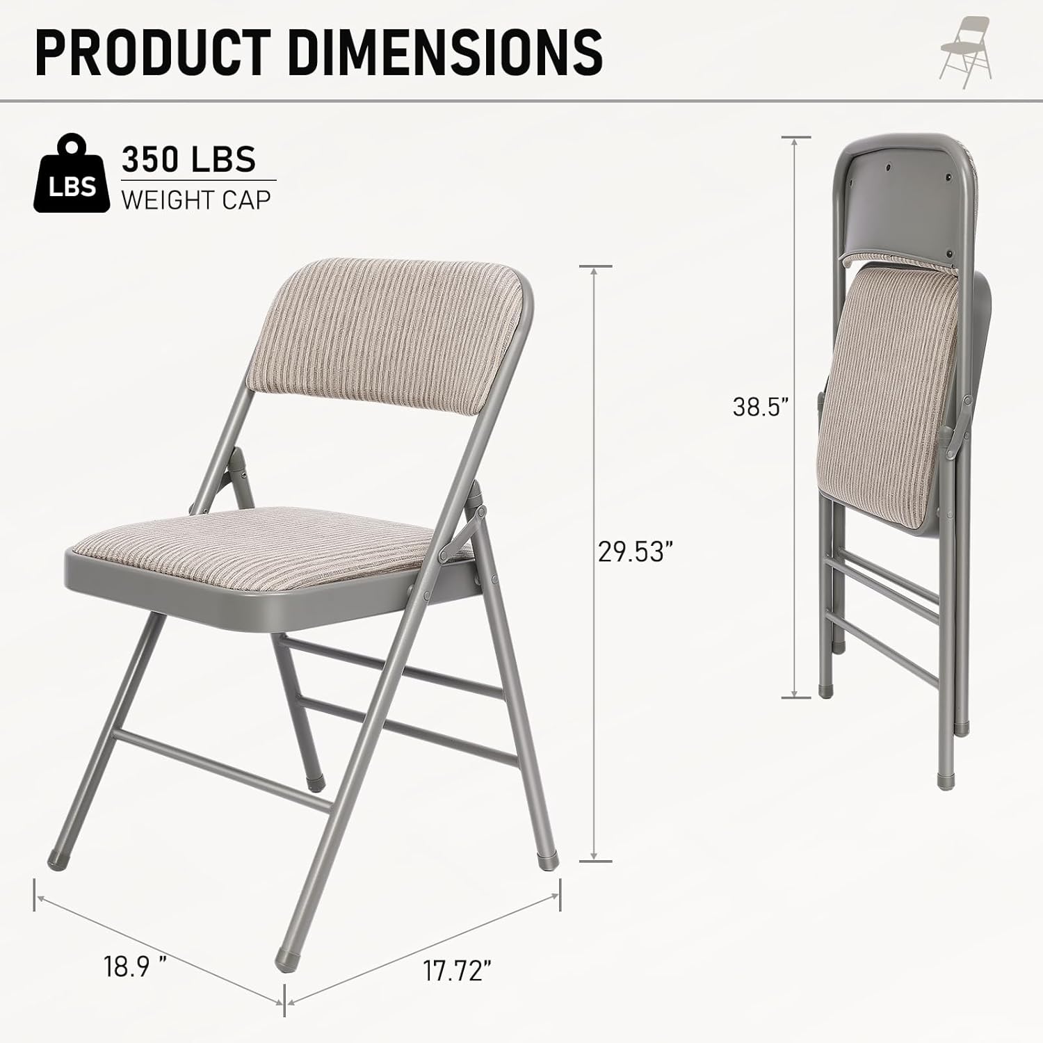 6 Pack Padded Folding Chairs with Cushion Seat, Fabric Dining Chair Set Indoor Outdoor Stackable Portable Folding Chairs with Steel Frame for Home Office Events Wedding Party,Grey