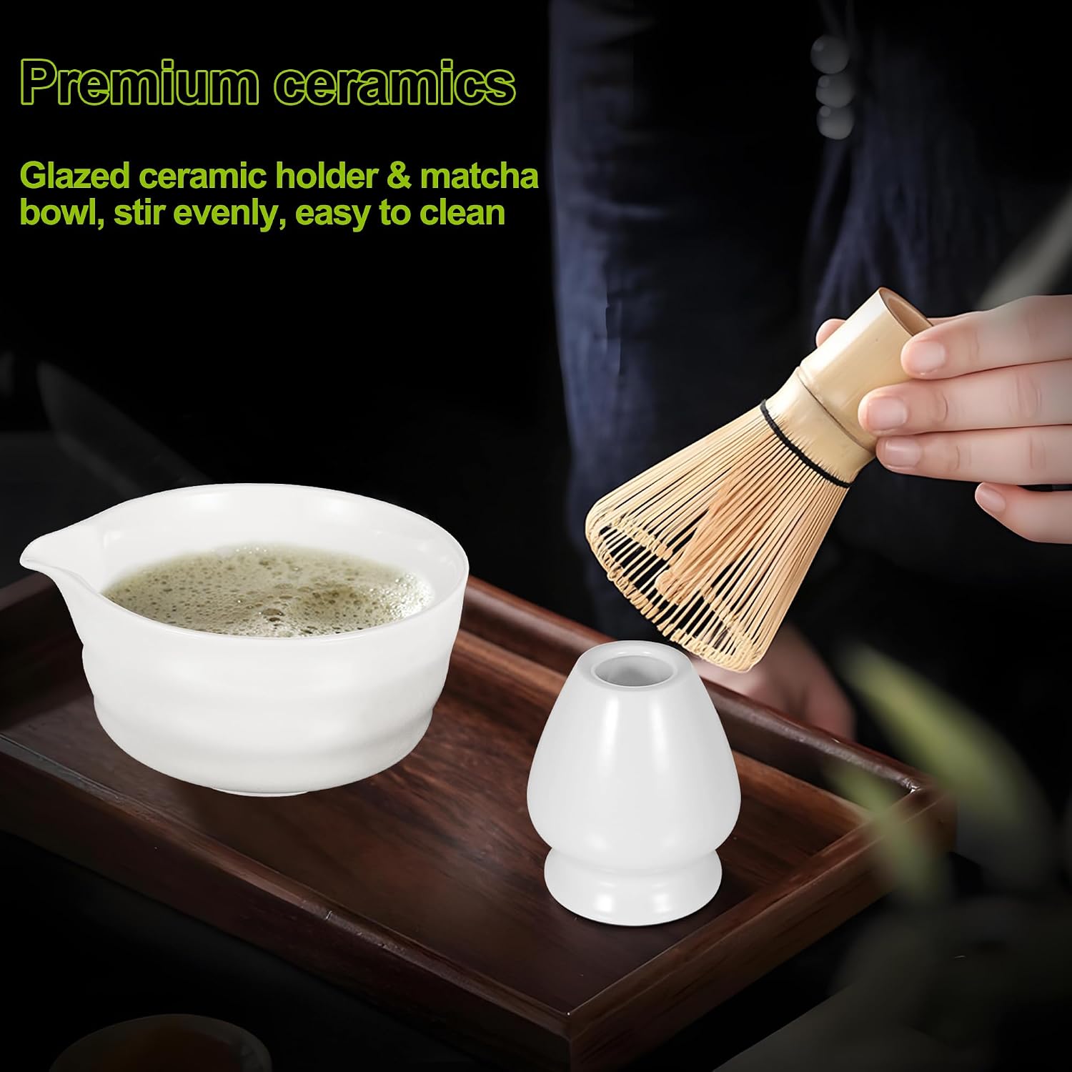 Matcha Whisk Set with Matcha Bowl, Matcha Bamboo Whisk, Scoop, Sifter, Matcha Whisk Holder Unique Gifts for Women/Men Mom/Dad, Birthday Gift for Friend/Family