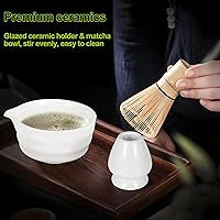 Vista 7 de Juego de batidor de matcha, incluye cuenco de cerámica con boquilla, batidor de matcha, soporte y tamiz, cuchara y cuchara de bambú tradicional, kit