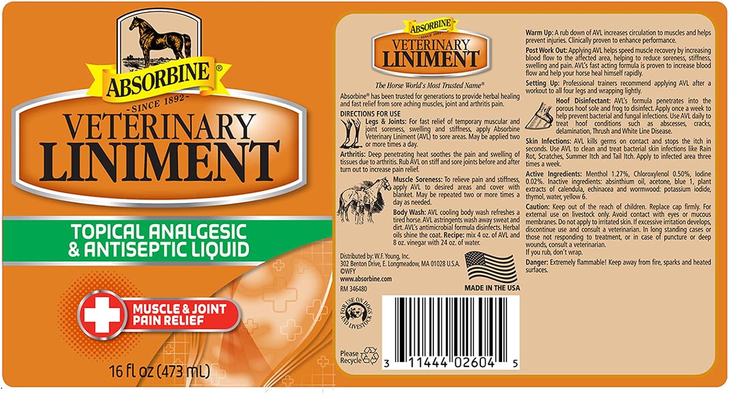 Absorbine Veterinary Liniment Liquid, Topical Relief for Muscle, Joint & Arthritis Pain, 16oz Bottle