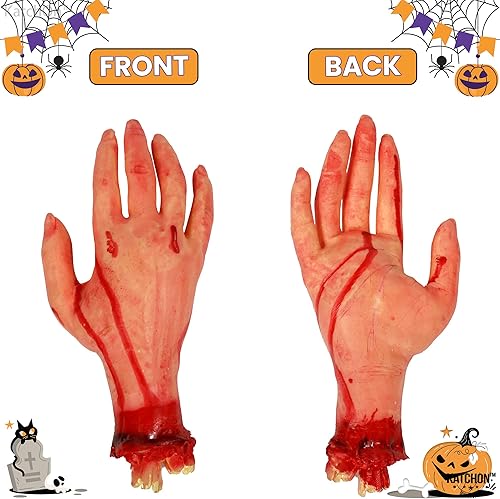 Miniatura 2 de KatchOn Mano cortada sangrienta de Halloween  Piezas del cuerpo desmembradas para decoraciones de casa embrujada  Manos falsas aterradoras para