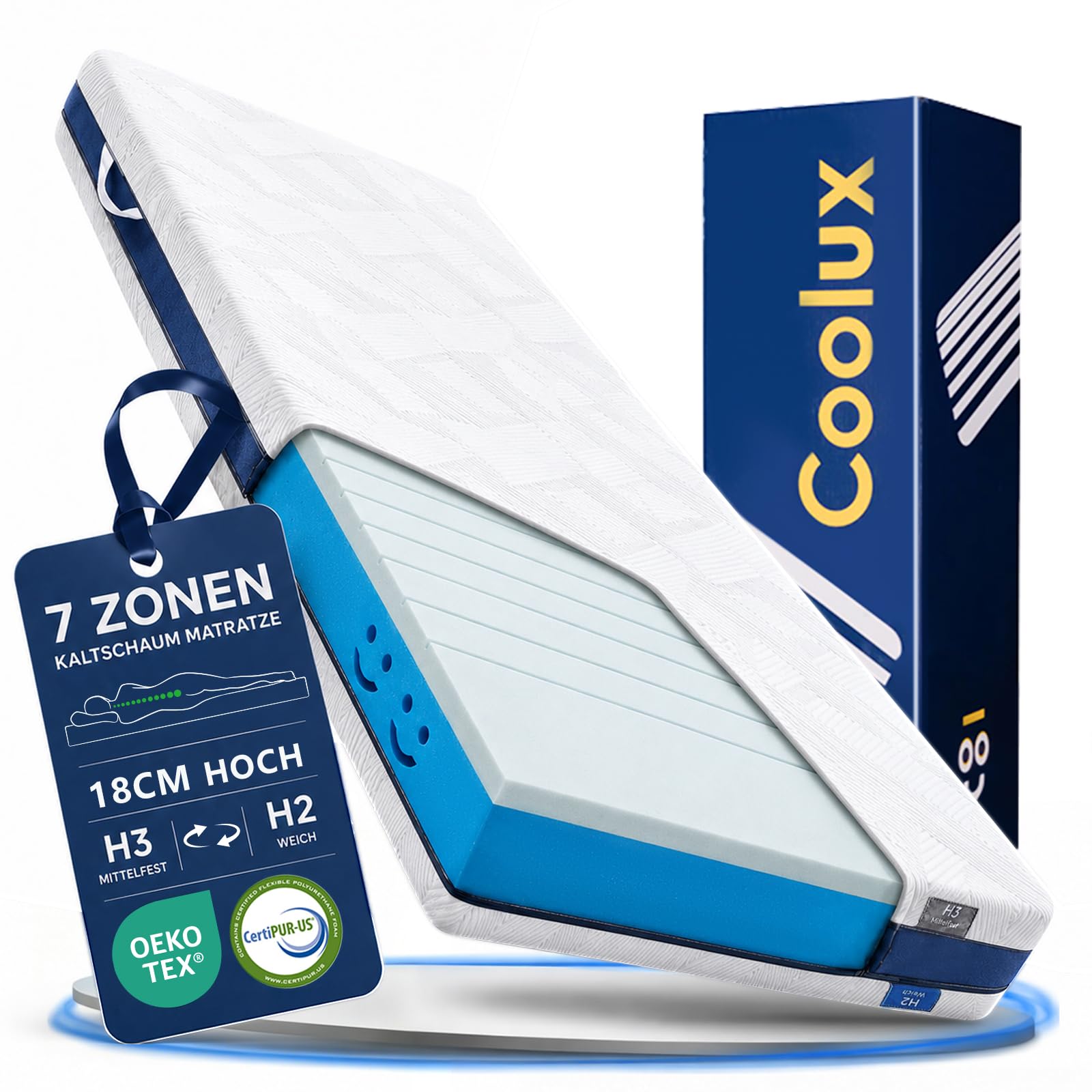 Kaltschaummatratze 140x200 H2/H3 7-Zonen Orthopädisch Höhe 18 cm Öko-Tex | Ergonomische Wendematratze, Hypoallergen & Antibakteriell, Bezug Abnehmbar & Waschbar, für Seiten- Rücken- Bauchschläfer