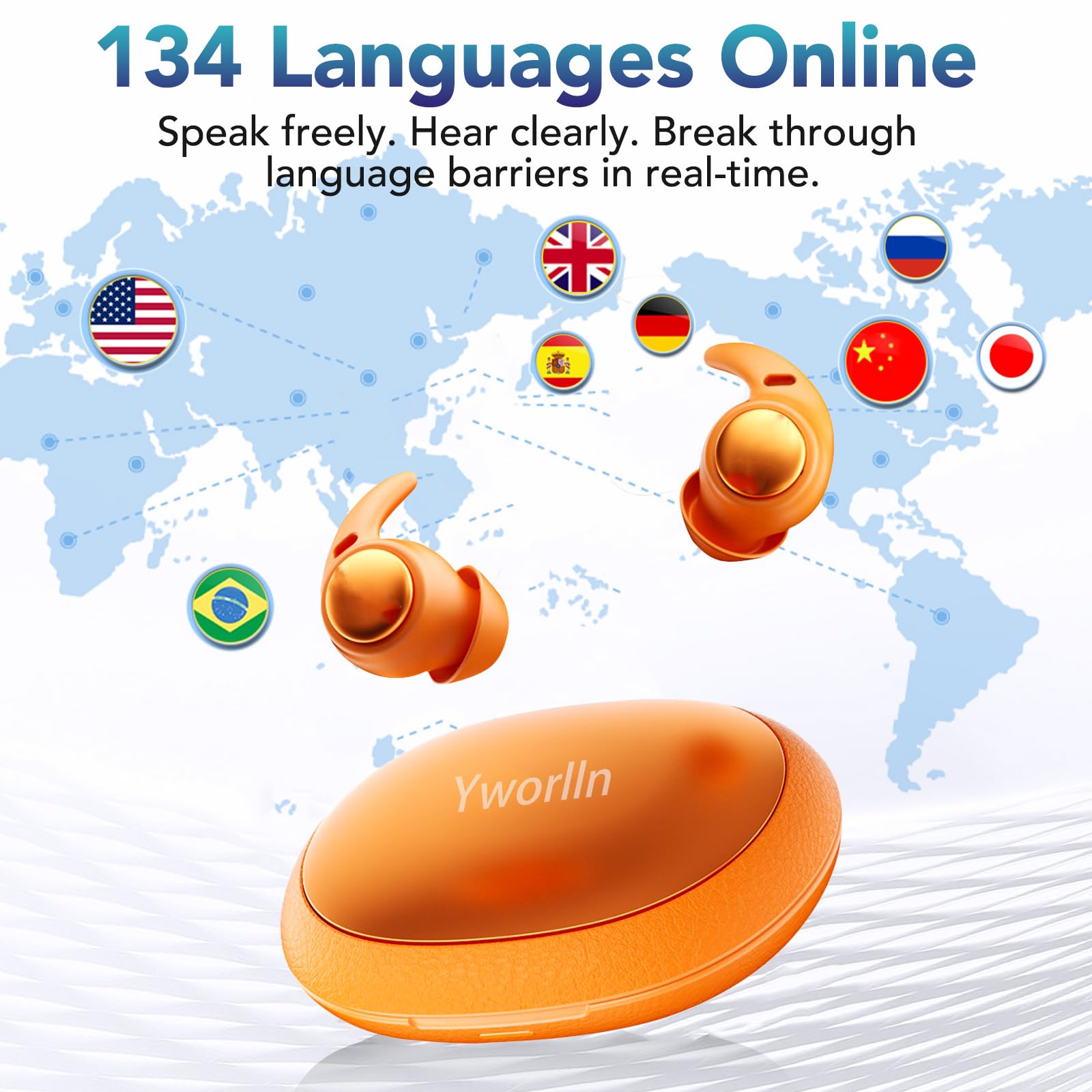 NE76 Écouteurs Sommeil pour Dormir sur Le Côté, Bluetooth Sans Fil Ecouteur Traducteur Instantané, Charge de 165 Langues, Mini écouteurs de sommeil, Adapté aux voyages, aux étude et aux réunion-Orange