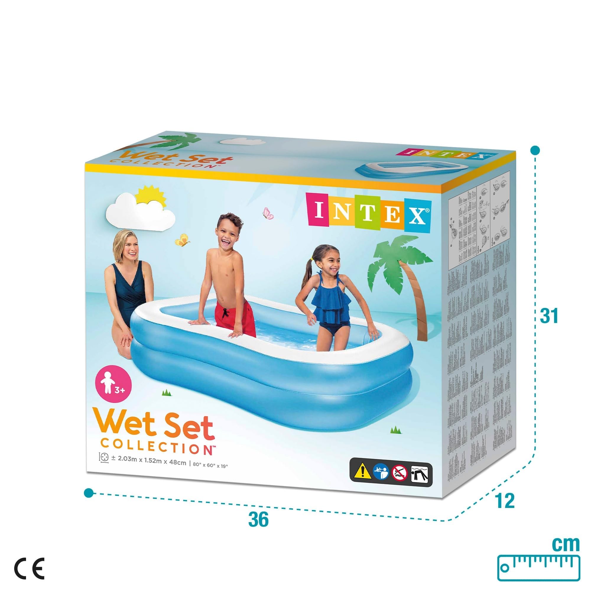 Intex Piscina hinchable infantil familiar rectangular, Medidas 203x152x48cm, 540 litros de capacidad, Piscina hinchable rectangular y azul, juego para niños (57180)
