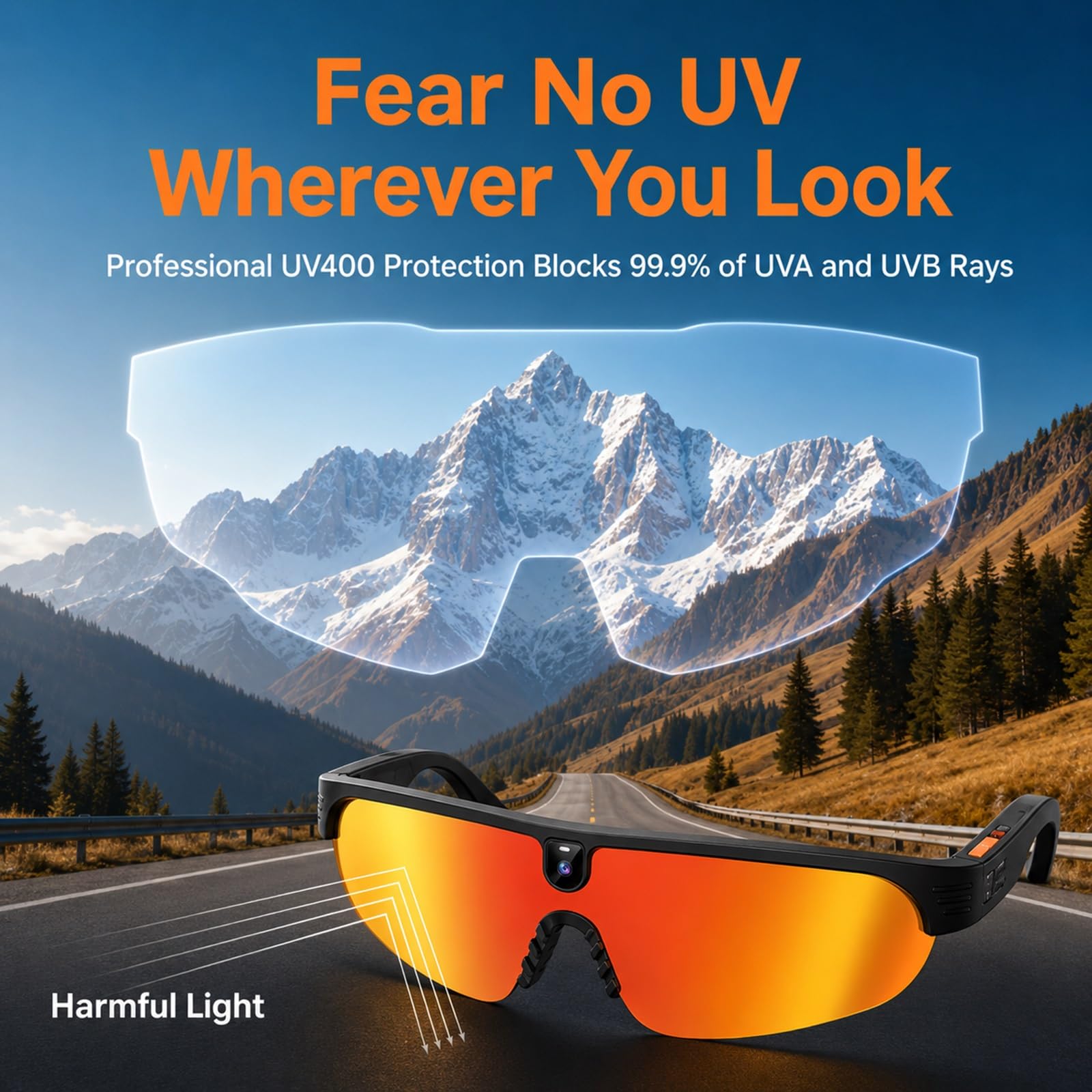 Lunettes-caméra Bluetooth Avec Enregistrement Vidéo HD 1080p, Lunettes De Soleil Intelligentes Avec IA Pour Hommes Et Femmes, Audio À Oreilles Libres, Traduction Vocale, Protection UV400(Blue)
