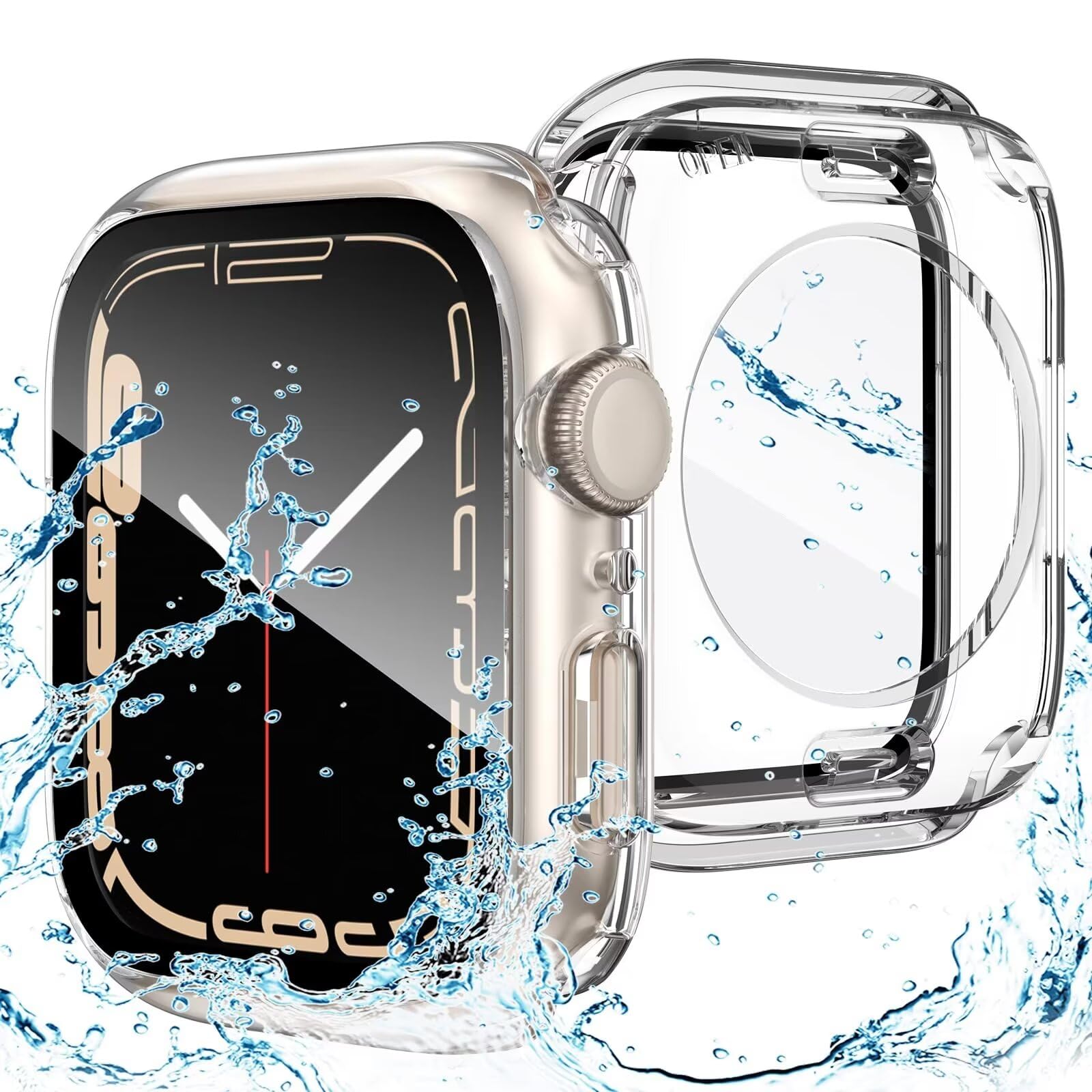 Waterproof Case for Apple Watch Series 9 8 7 with Tempered Glass Screen Protector 41mm, Full Coverage Hard PC Bumper Back Frame, Protective Cover for iWatch - (41mm Clear)