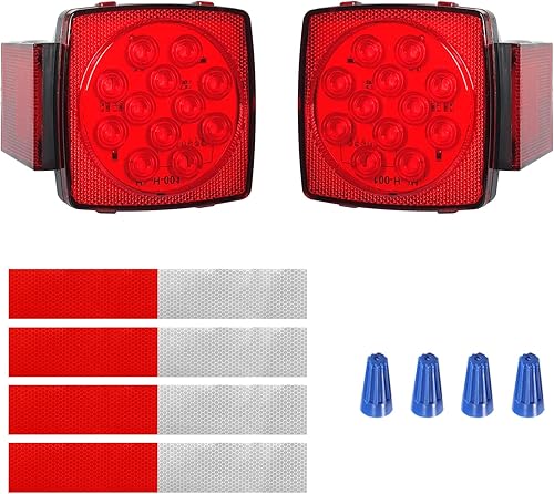 Gonice Juego de 2 luces LED cuadradas para remolque, freno de freno, cola de matrícula, lámpara de luz LED para 12 V, cámper, camión, caravana,