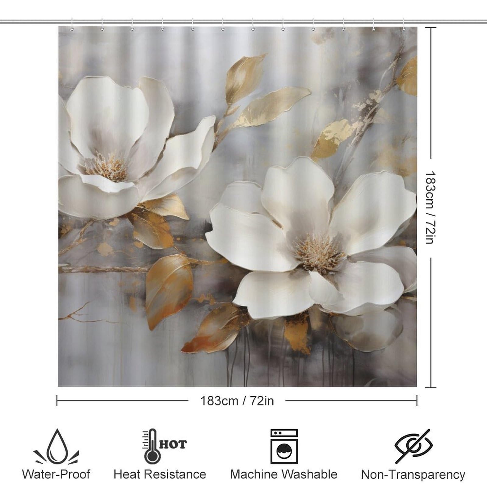 Retro White Flower Shower Curtain Set for Bathroom, 4Pcs Rustic Wild Peony Floral Bathroom Sets with Shower Curtain, Non Slip Rugs, Toilet Lid Cover, Bath Mat, Bathroom Decor
