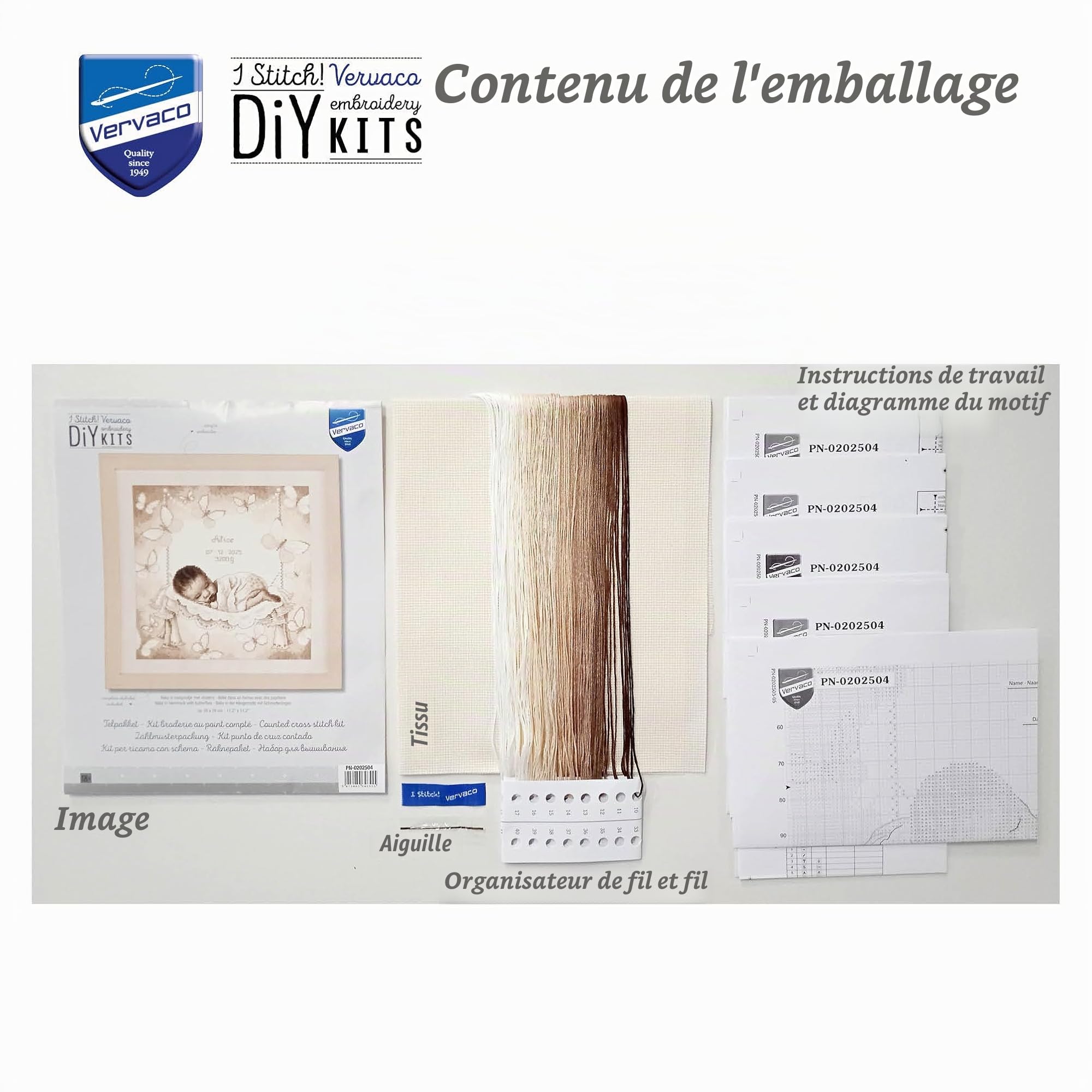 VERVACO Point De Croix Compté Kit DIY Cadeau Bebe Naissance Personnalisé BÉBÉ DANS UN HAMAC Tableau Complet Kit De Broderie Loisir Créatif Maison Décoration ca. 28 x 28 cm Cross Stitch