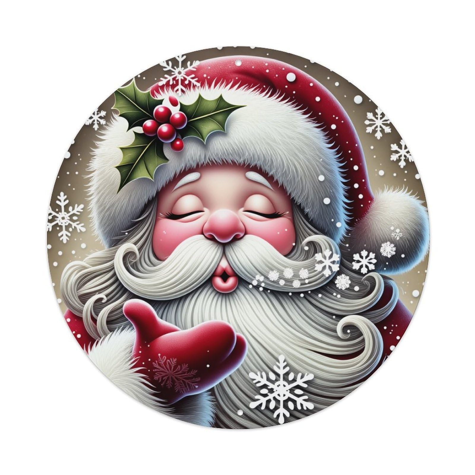 Santa Claus Snowflake Holly Berry Round Tin Sign Retro Metal Sign for Cafe Bar Pub Home Game Room Gym Club Wall Decoration Vintage Metal Poster 8x8 Inch