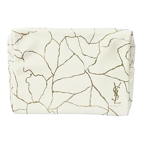 YSL Cosmetic White Gold Marble Zip Pouch Makeup Bag YSL
