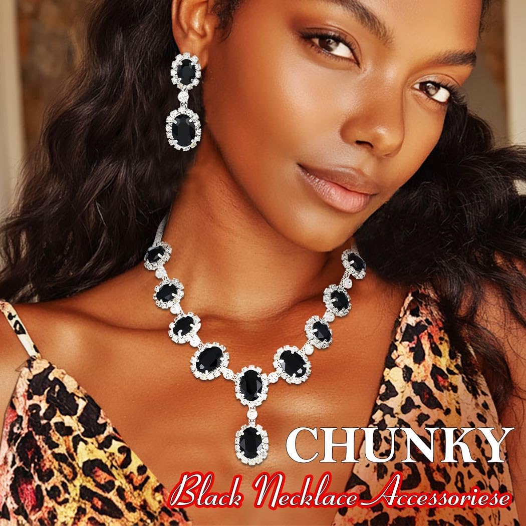 ACEDRE Black Rhinestone Wedding Jewelry Set Crystal Bridal Prom Necklace and Earrings Sets for Women - Image 6