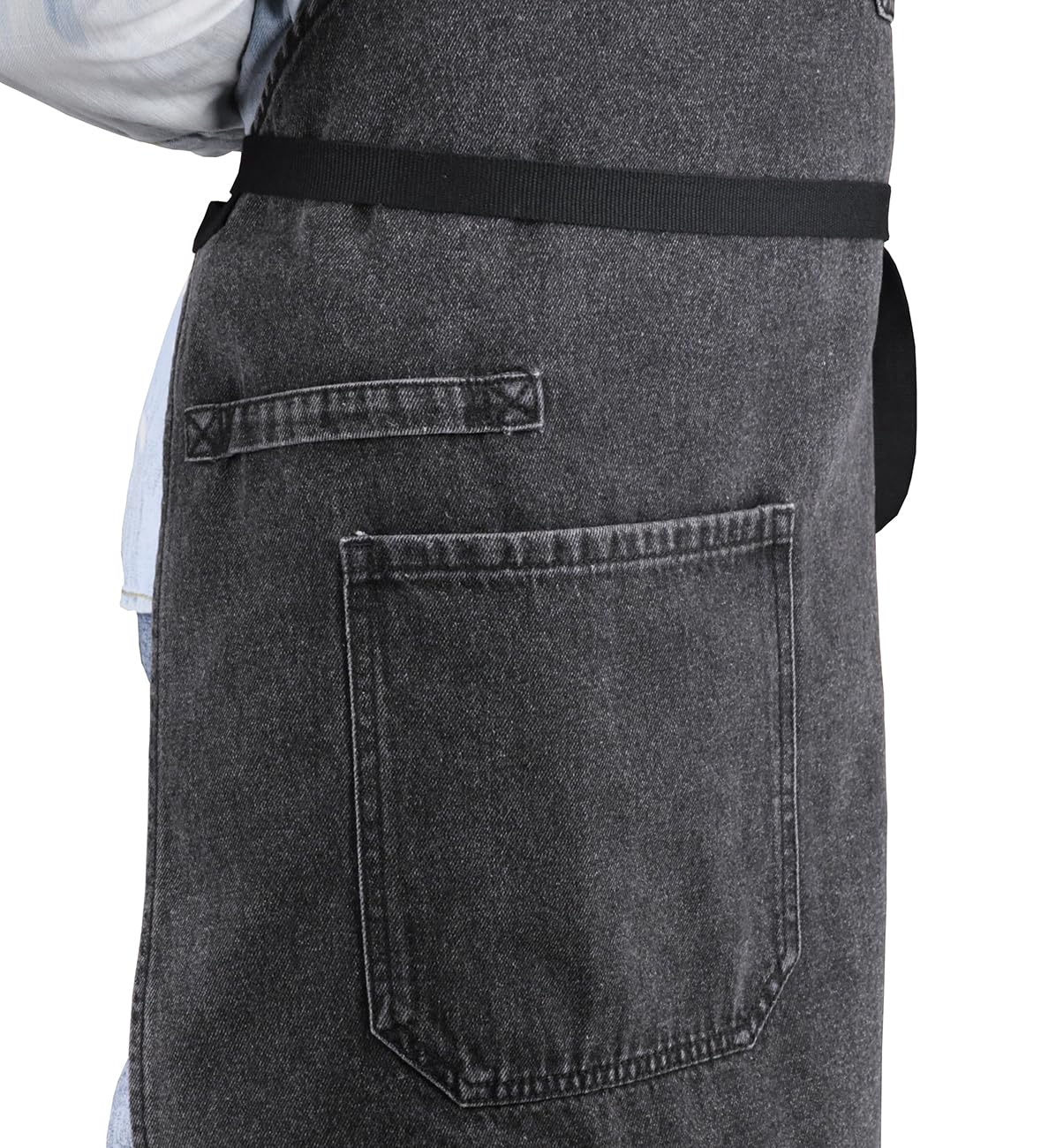 Delantal de chef profesional con bolsillos, delantal de mezclilla negro para cocina, cocina, parrilla, barbacoa, con lazo para toalla y correas ajustables para el cuello, Black Denim