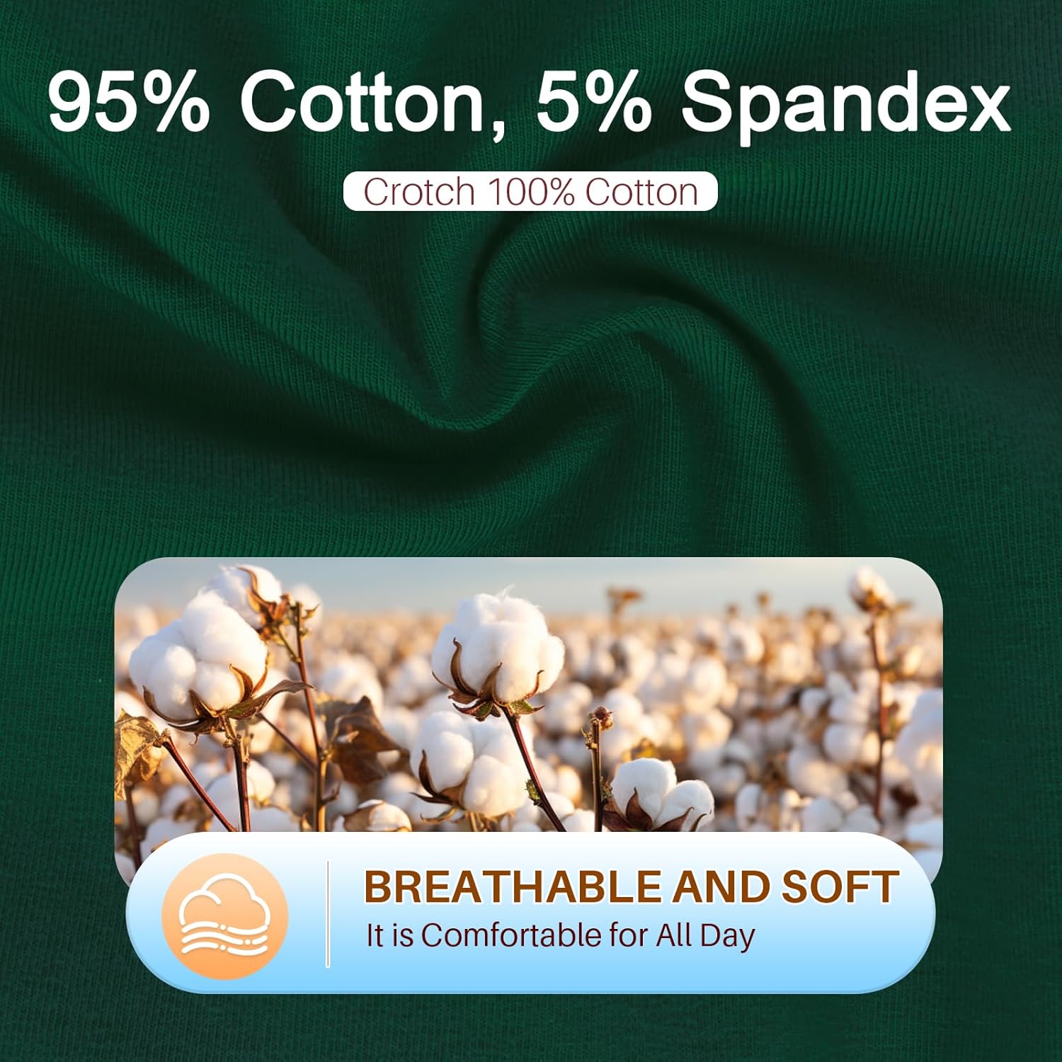 KAZNA Women's Cotton Underwear, High Waisted Briefs Panties Plus & Regular Size, Breathable Soft Hipster 5 Pack - Image 3