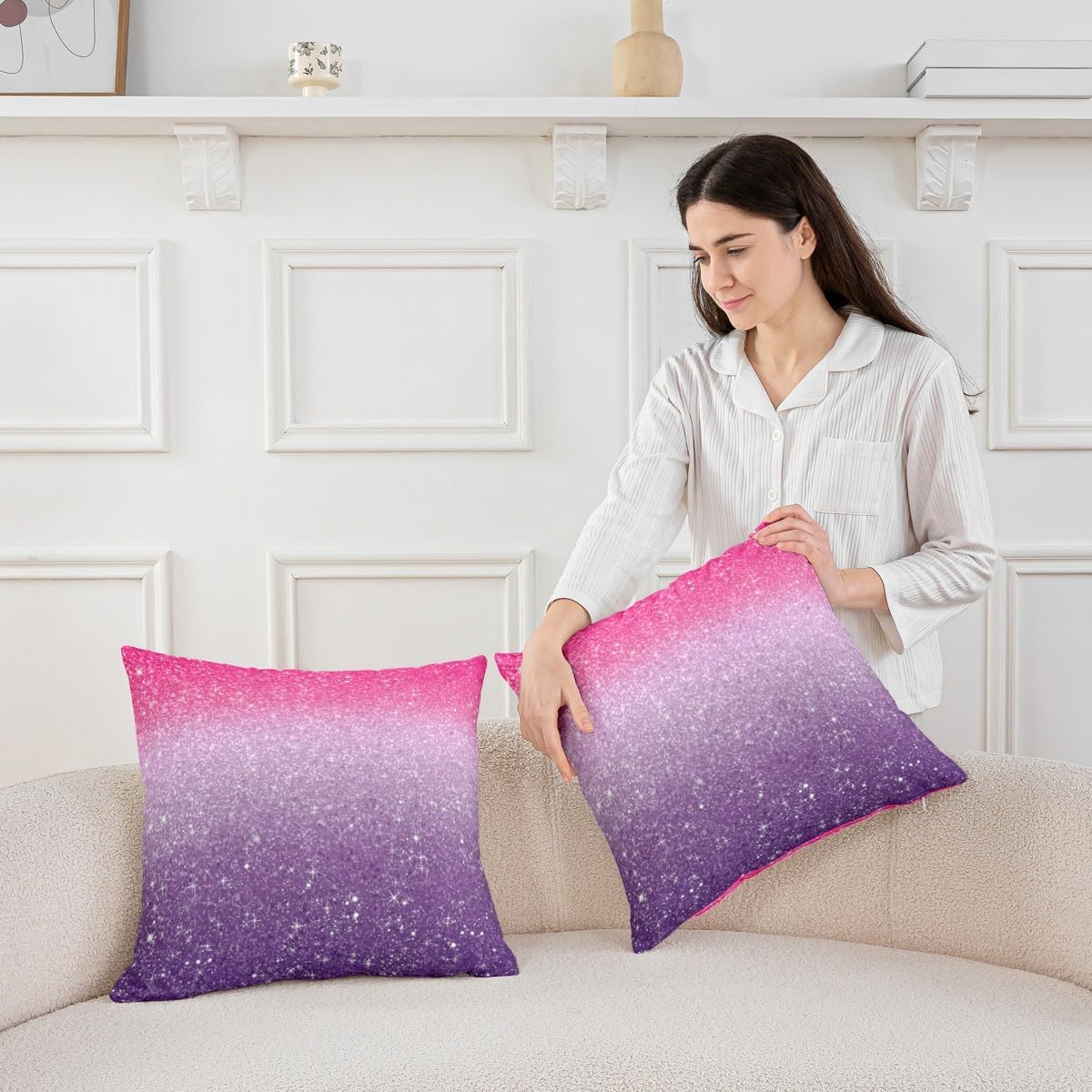 Feelyou Glitter Print Throw Pillow Covers Set of 2 24x24 Inches Reversible image 5