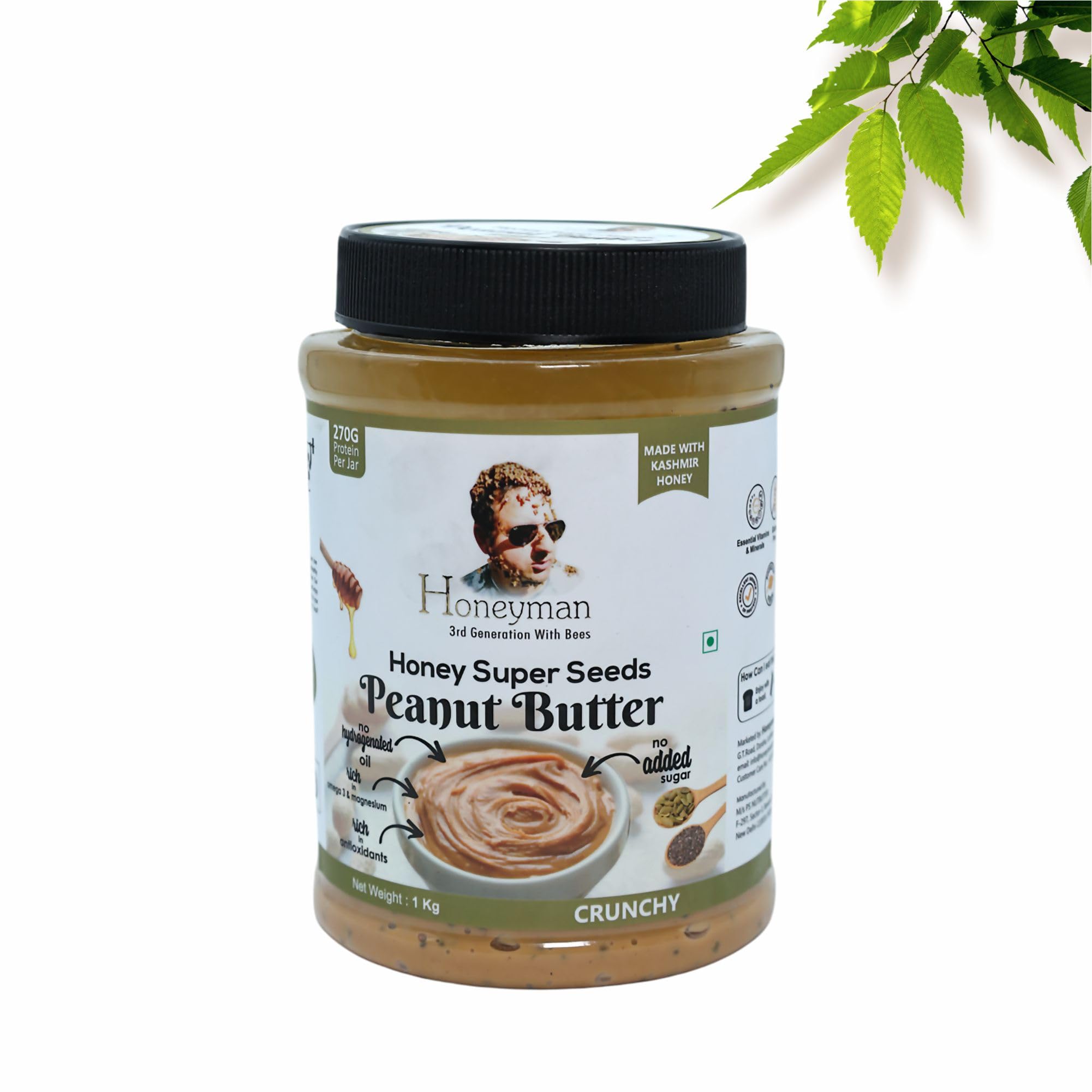 HONEYMAN Peanut Butter - 100% Roasted Peanuts, High Protein, No Sugar, No Palm Oil, No Preservatives, GMO-Free, No Trans Fat, Glass Jar (1 Kg, Honey Super Seeds) (B0CT5PMYSJ) Amazon Price History, Amazon Price Tracker