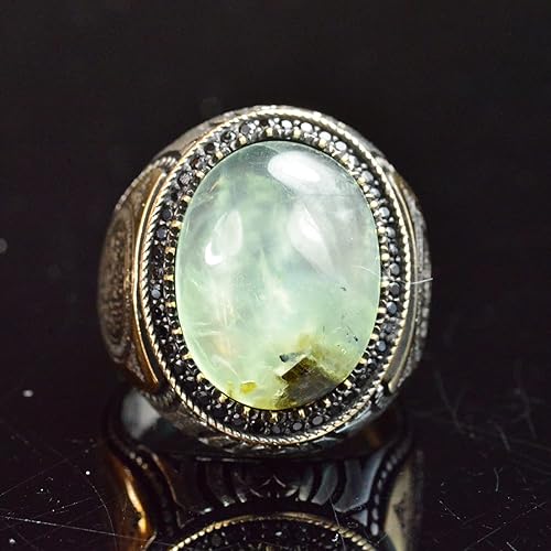 Miniatura 2 de KAMBO Anillo de piedra preciosa prehnita de jade natural, 16.95 quilates, anillo de plata de ley 925K, anillo de plata de piedras preciosas, anillo