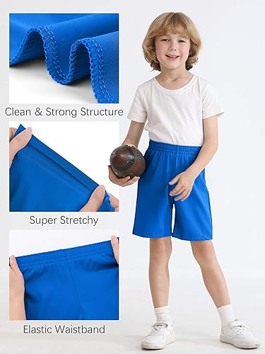 Miniatura 3 de Resinta Paquete de 4 pantalones cortos para niños pequeños, cintura elástica, pantalones cortos atléticos de baloncesto, fútbol, verano, sin