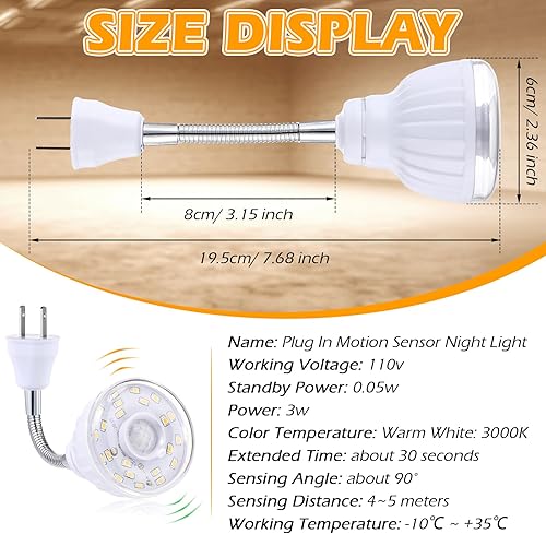 Vista 9 de Yahenda Paquete de 3 luces LED nocturnas activadas por movimiento, enchufables, sensor inteligente de amanecer, luz infrarroja PIR, sensor