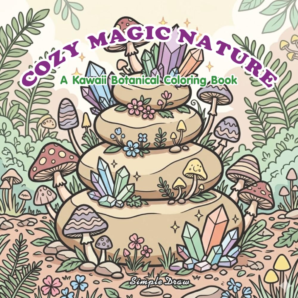 Cozy Magic Nature: A Kawaii Botanical Coloring Book: Bold and Easy Designs of Mystical Mushrooms, Cute Animals, and Enchanted Forests for Relaxation
