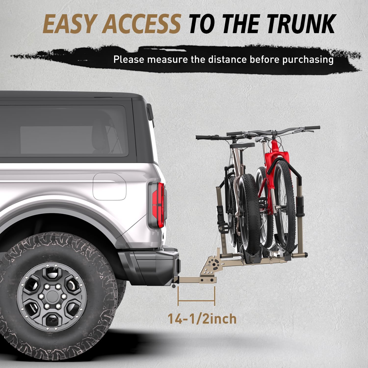 E-Bike Rack for 2 Bikes, 200lbs Heavy Duty Hitch Mount Bike Rack, No Frame Contact Bike Carrier for Car SUV Truck, Tilting & Folding, Up to 4.7" Fat Tire E-Bikes, 2" Receiver, Gold