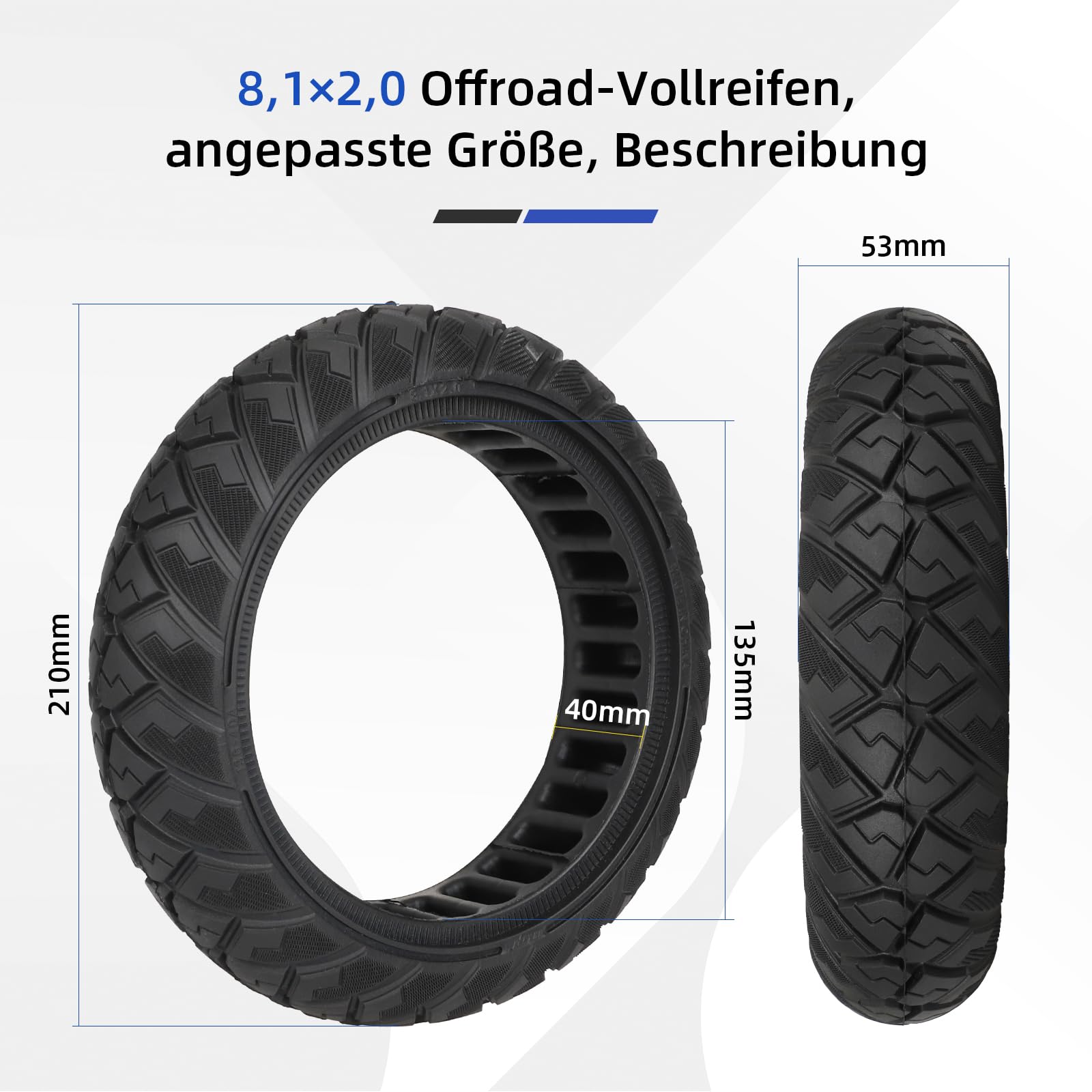 ulip Pneu complet 8,1 x 2,0 pour scooter électrique Xiaomi 4 Go/Ninebot E2/Ninebot E2 Plus, pneu de rechange avant ou arrière de 8", pneu de rechange avant ou arrière