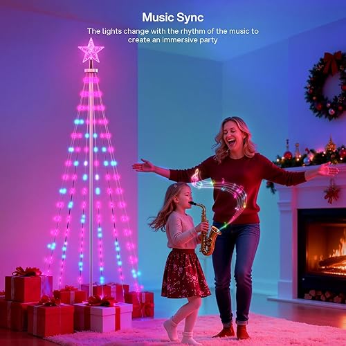 Miniatura 6 de REYLAX Árbol de cono de Navidad para exteriores de 9 pies con 460 LED, luces inteligentes preiluminadas que cambian de color RGB, espectáculo de