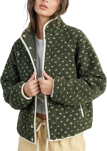 SeeLuNa Fleece Jacket Women Long Sleeve Button Down Polka Dot Winter Coat