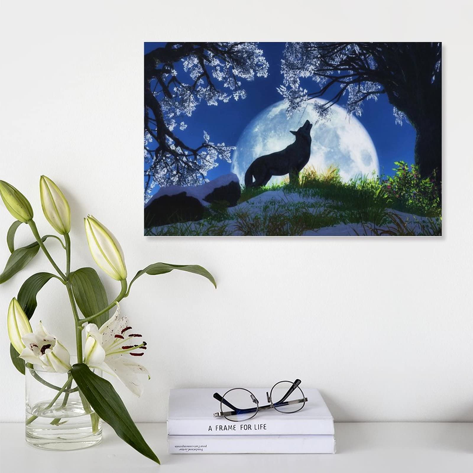 Amazon.co.jp: 絵画 満月の狼の遠吠えインテリア 絵画 動植物の自然
