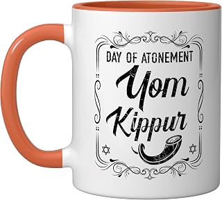 Day Of Atonement Yom Kippur Jewish Pride Jerusalem Ceramic Mug, Orange/White