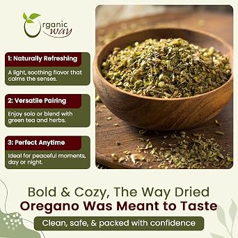 Organic Way Dried Oregano Leaf Cut & Sifted - Origin - Albania (2 Ounce) | Origanum vulgare botanical herb, USDA Organic and Kosher Certified; raw, vegan, Non-GMO, and gluten-free.