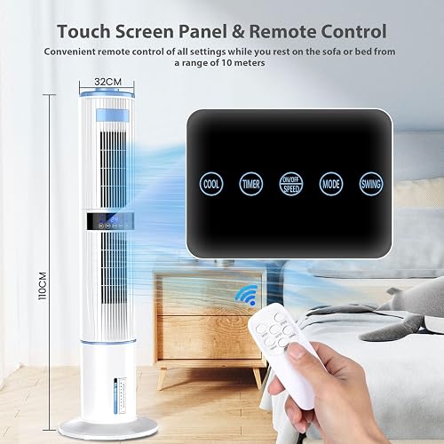 Climatiseur Mobile Silencieux Portable Rafraîchisseur d'air 360° Oscillation, Sortie d'air Double, 24H Minuteries, 65W, 4 Modes et 3 Vitesses avec Télécommande pour Chambre, Bureau, Cuisine - 2