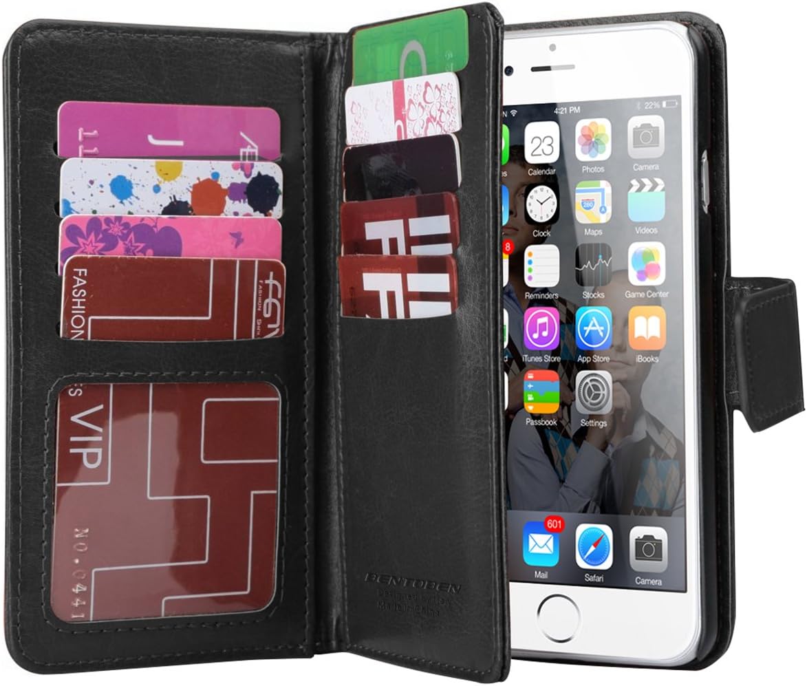 iPhone 6S Case, iPhone 6 Case, BENTOBEN iPhone 6 Wallet Case Credit Card Holder Folio Flip Money Pouch Faux Leather Shockproof with Wristlet Full Body Protective Case for iPhone 6/6S (4.7 inch), Black