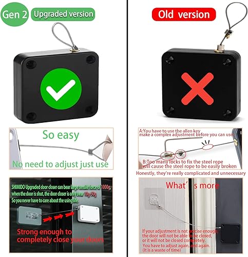 Miniatura 7 de SHIMIDO Cierrapuertas automático retráctil mejorado, instalación sin herramientas, potente tirador de 3.5 libras cierra las puertas completamente