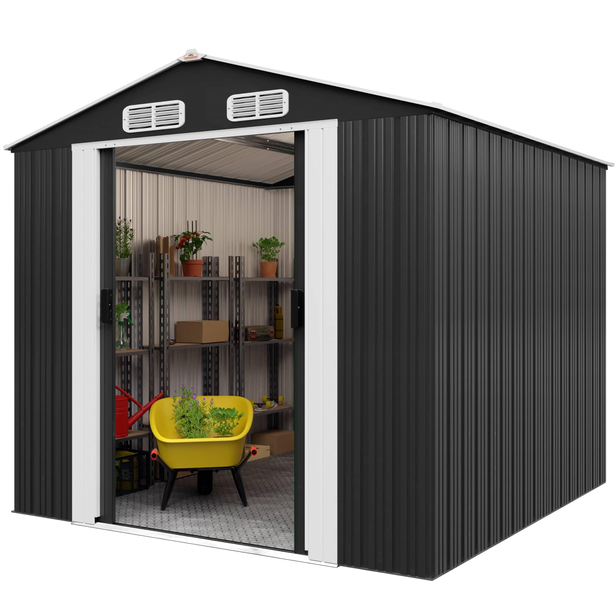 Deuba Capanno da Giardino XXXL Metallo 8m² Fondamenta 312x257x177, 5cm Porta Scorrevole Casetta per Attrezzi 14,7m³ Antracite
