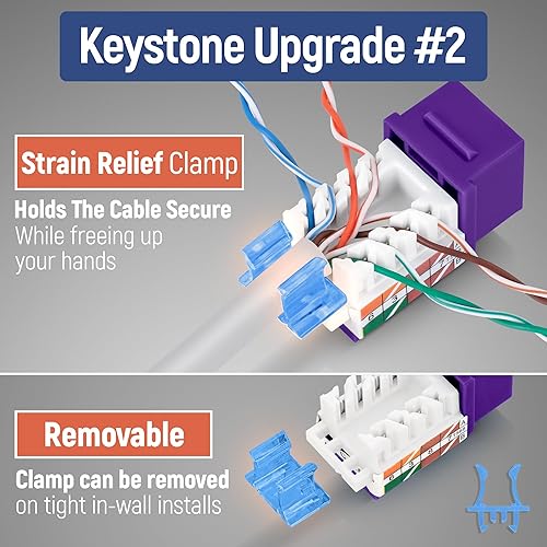 Miniatura 159 de Everest - Paquete de 50 conectores Keystone RJ45 Cat6 en ángulo de 45°, color blanco, conectores RJ45 hembra de perfil delgado, conector Keystone
