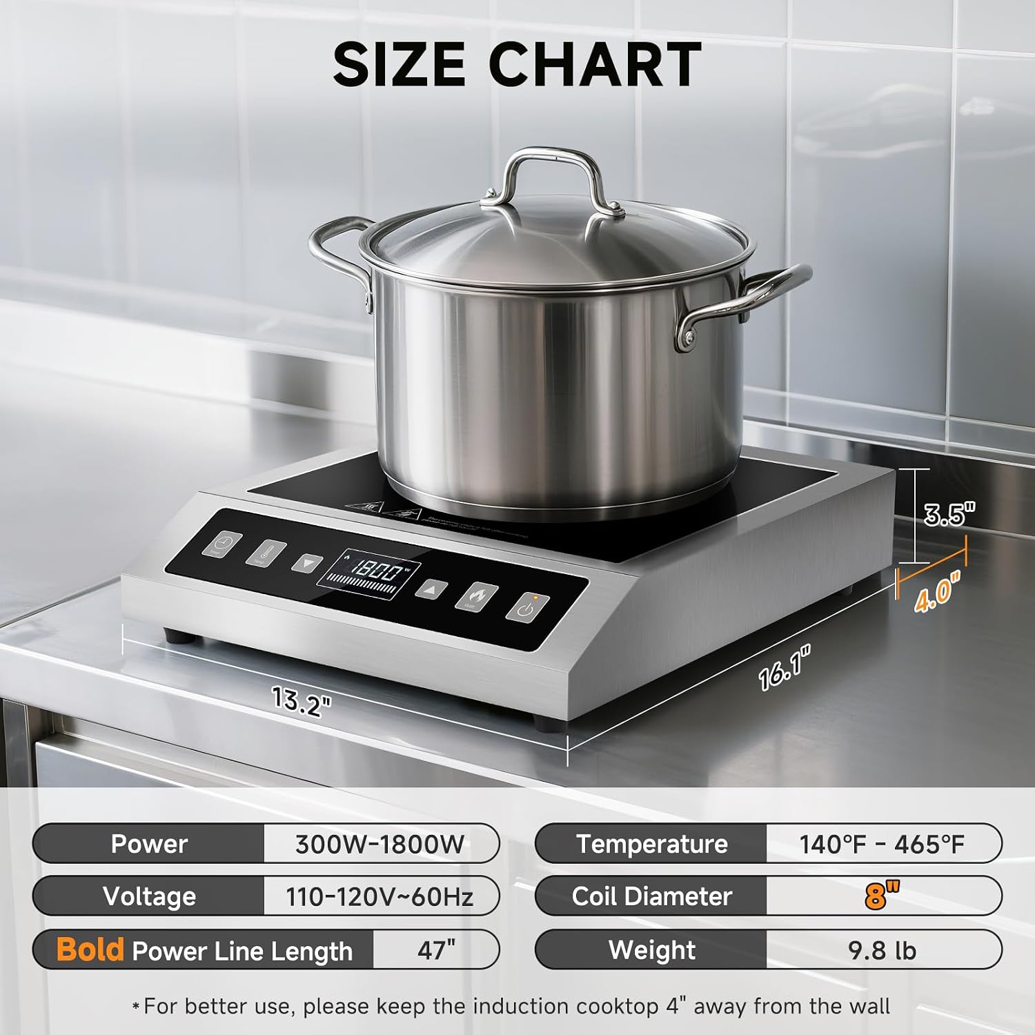 AMZCHEF 1800W Induction Cooktop: 8" Heating Coil Induction Burner, Portable Commercial Induction Hot Plate with 8 Temperature & Power Levels, Induction Hotplate with LCD Screen & 10 Hour Timer