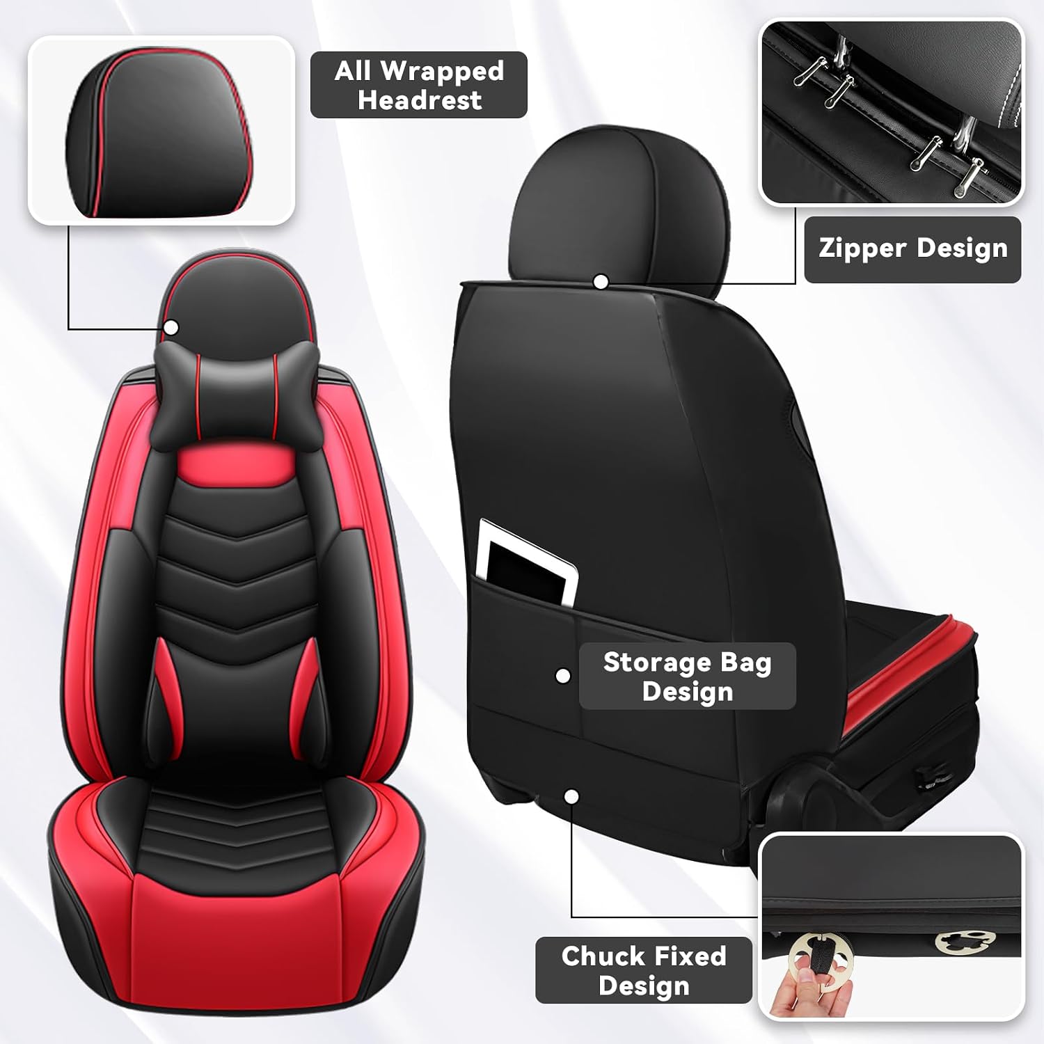 Car Seat Covers Fit for Jeep Renegade 2015-2023, Side Airbag Compatibility, 3D Lumbar Support and Seamless Fit, Easy to Clean Sports Seat Cover, Black Red, Full Set with Pillow