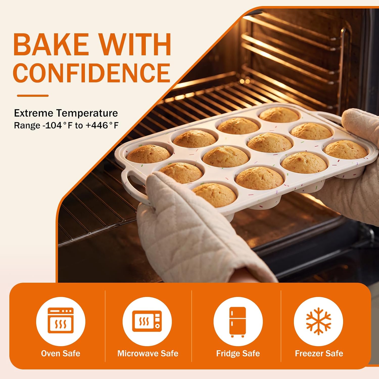 Silicone Muffin Pans for Baking, 12-Cup Nonstick Cupcake Pan