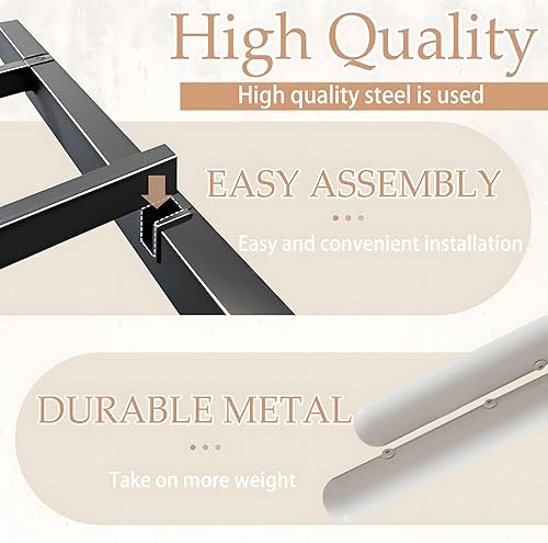 Miniatura 5 de Base de cama de tamaño matrimonial de 14 pulgadas, no necesita somier, plataforma de metal resistente con cabecera y estribo, sin ruido, soporte de