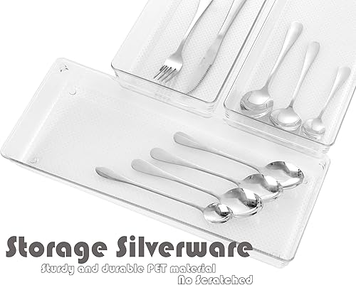 Vista 37 de ihomecooker Paquete de 5 organizadores de cajones de plástico transparente, bandeja organizadora de cubiertos, utensilios de cocina, organizadores
