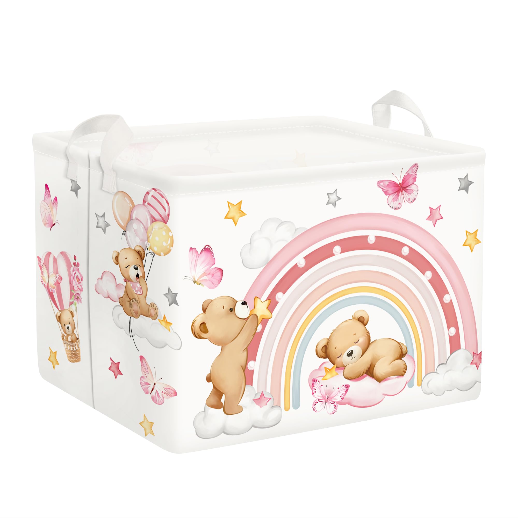 Clastyle Rainbow Baby Laundry Hamper Folding Clothes Kids Storage Basket Waterproof Girls Toy Box for Bedroom Bear, 40x30x30 cm