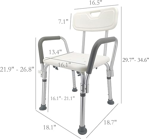 Miniatura 5 de FixtureDisplays Silla de ducha asiento de baño con reposabrazos acolchados y respaldo capacidad 350 libras, video Assebmly proporcionado, peso del