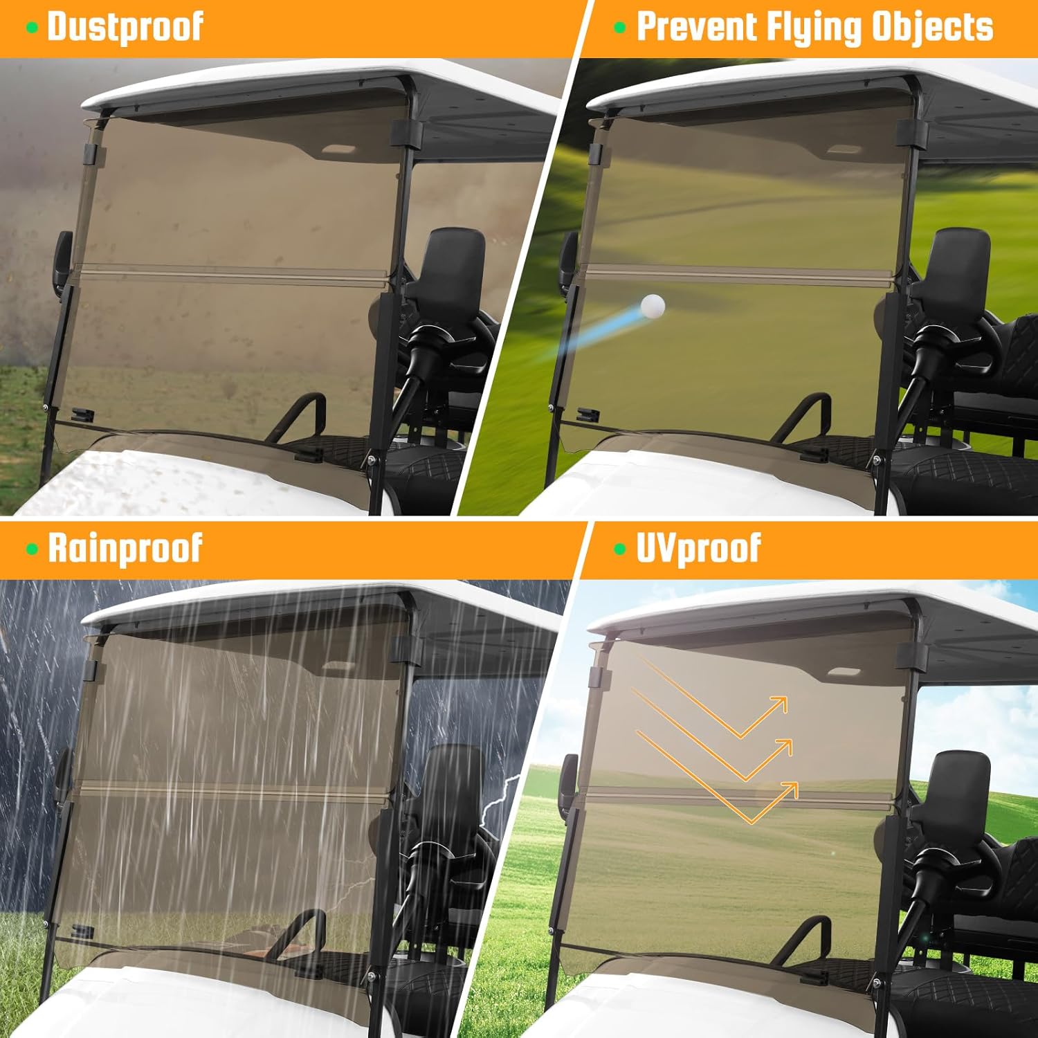 Golf Cart Foldable Windshield for EZGO TXT Gas & Electric 1995-2013, 5MM (3/16") Thick Acrylic, 40.75"×33.85", 3/4" Front Rail Fit, Anti-UV Shatterproof Scratch-Resistant Tinted Windscreen
