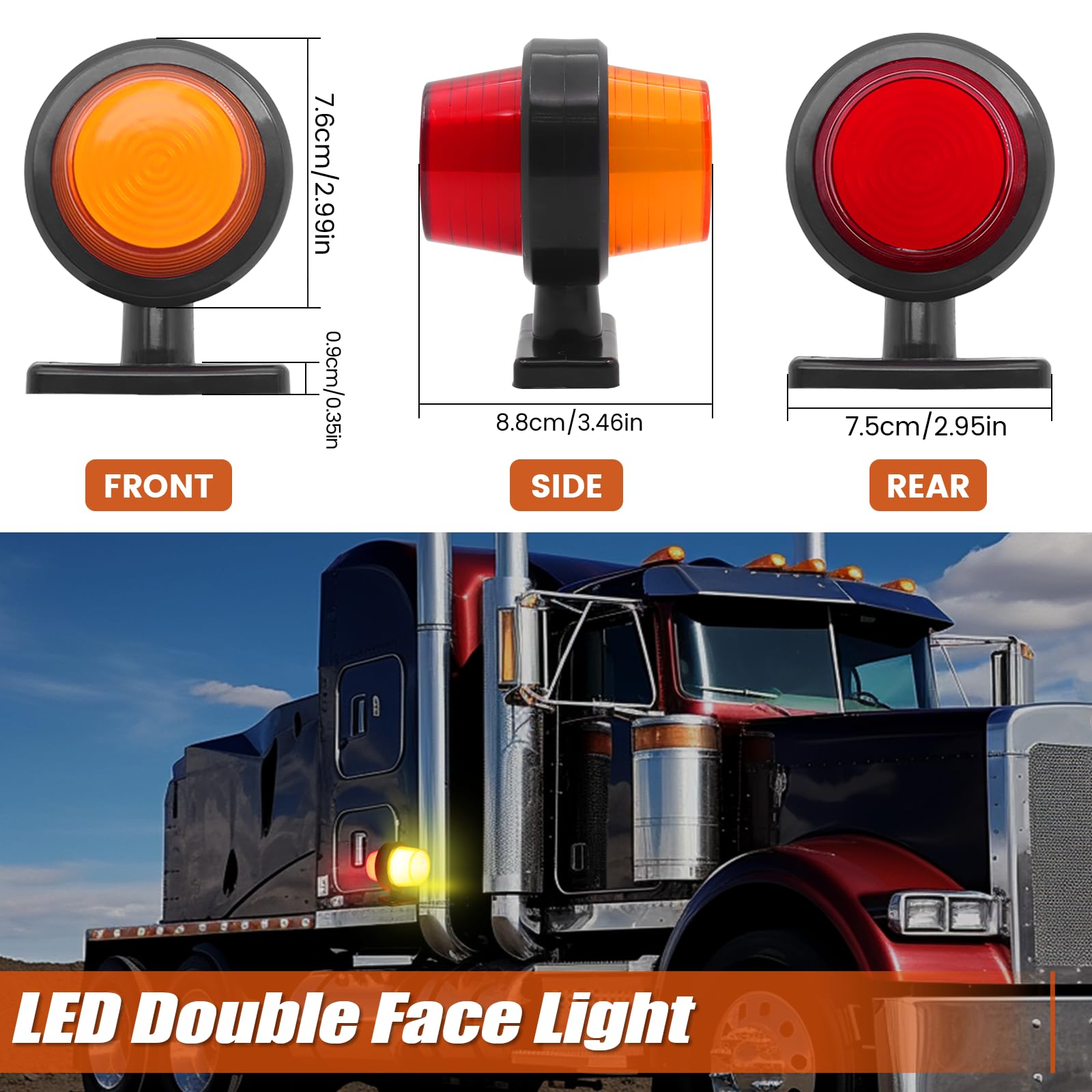 2PCS LED luces de posición lateral 12V 24V, indicadores laterales de remolque universales luces de liquidación advertencia de doble cara luces para remolque camión RV (Amarillo&Rojo)
