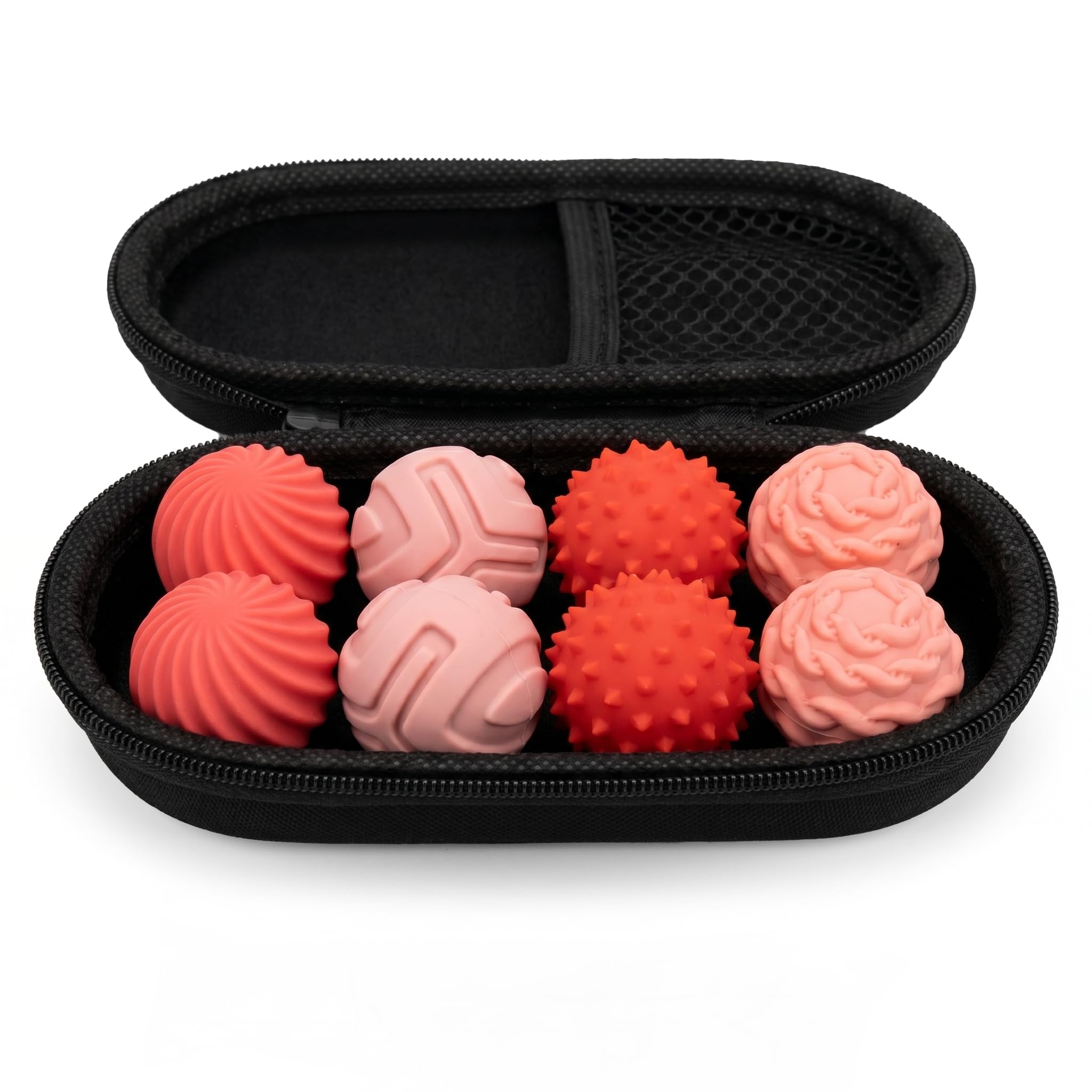 8 piece Magnetic Sensory Fidget Ball Stress Relief Desk Toy for Focus and Anxiety Soft Silicone Textured Surface 2 cm Diameter Quiet Portable Design (Pink)