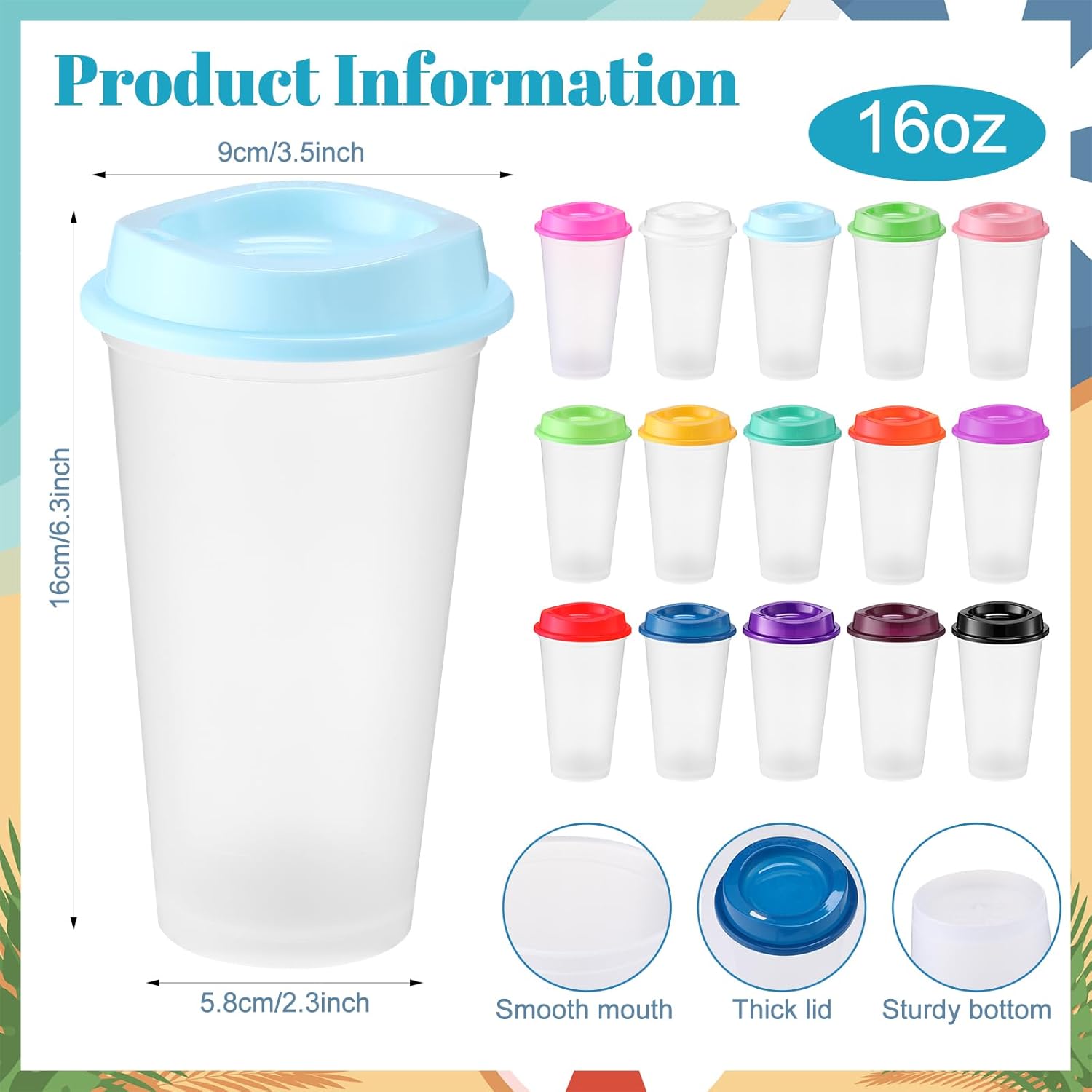 Honeydak 45 Pack 16 oz Reusable Coffee Cups with Lids Water Bottle Iced Coffee Travel Mug Portable Plastic Tea Tumblers Bulk for Hot and Cold Drinks Birthdays Party (Clear with Colors Lid,Classic) - Image 3